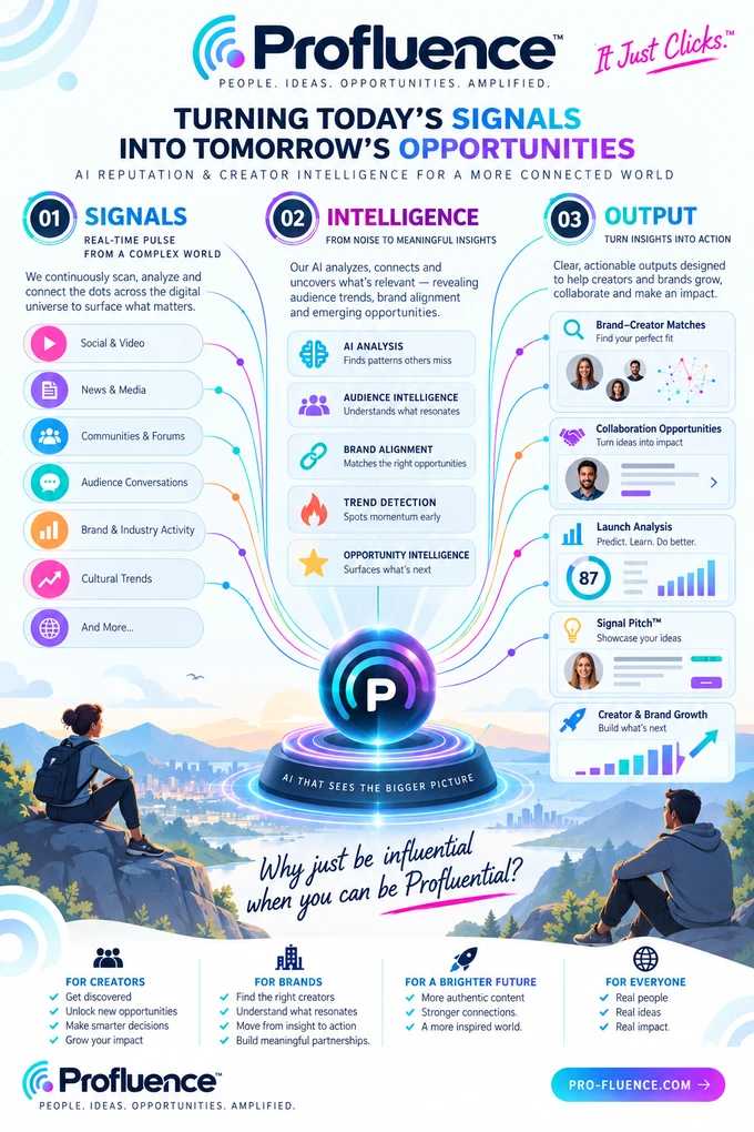Profluence infographic: signals become intelligence, intelligence becomes opportunities, opportunities become collaboration.